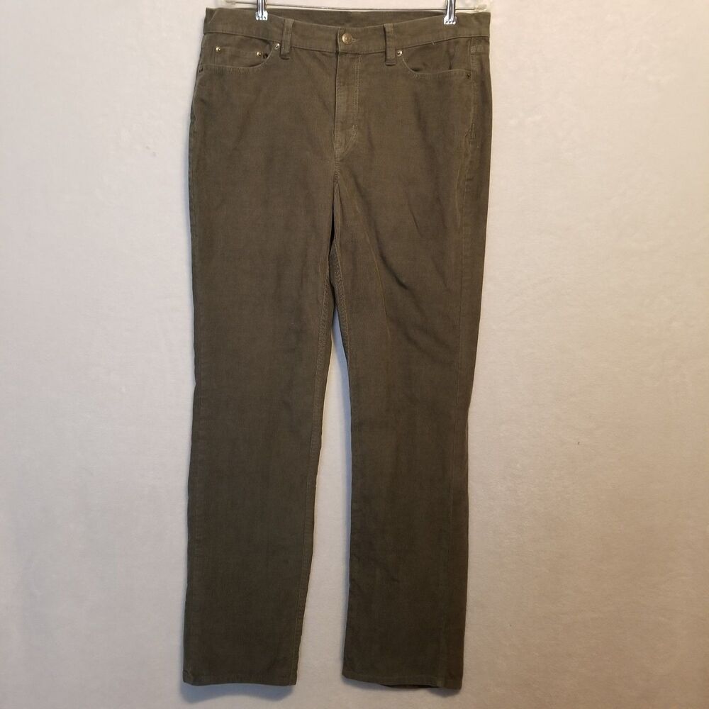 LL BEAN 14 Pants Corduroy Olive Green Bean Flex Straight Leg Favorite Fit Grunge